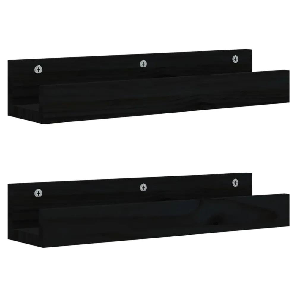 Estatueta de Porcelana Prateleiras de parede 2 pcs 50x12x9 cm pinho maciço preto