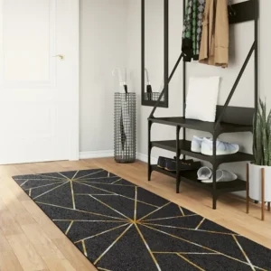 Capa com Elástico Tapete lavável antiderrapante 80x300 cm preto e dourado
