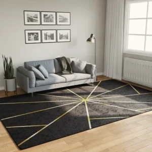 Tapete lavável antiderrapante 190x300 cm preto e dourado Espessura 5 cm
