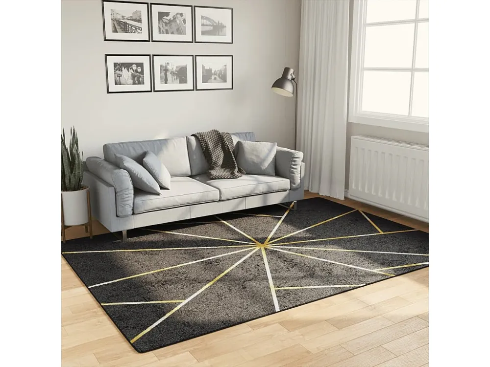 Topper de Memória Tapete lavável antiderrapante 160x230 cm preto e dourado