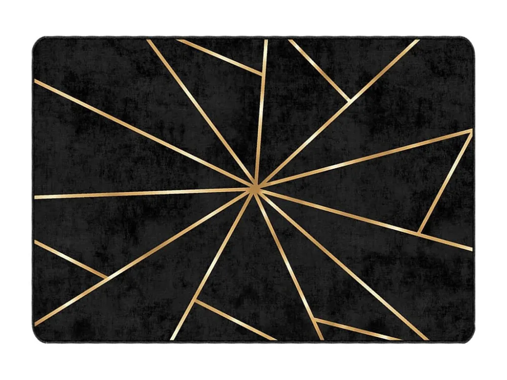 Topper de Memória Tapete lavável antiderrapante 160x230 cm preto e dourado