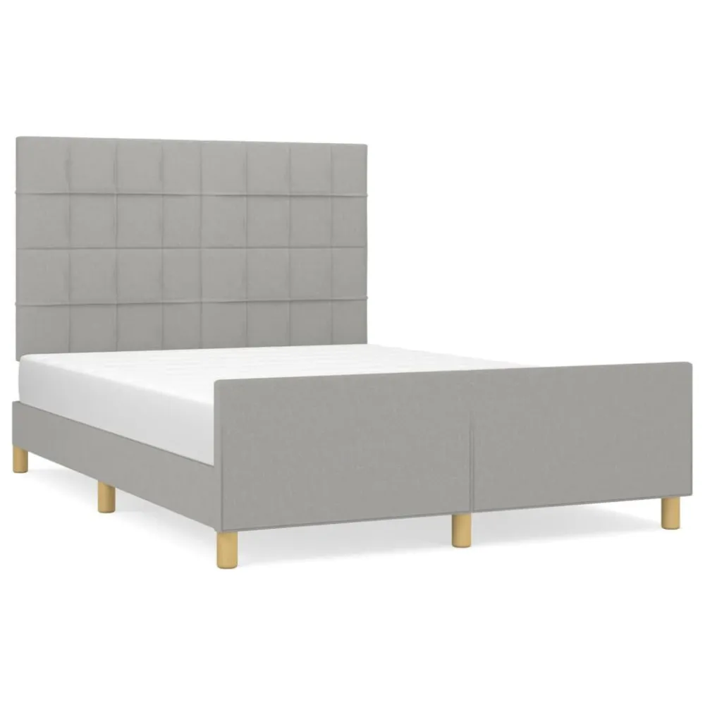 Estrutura de cama sem colchão 140x190 cm tecido cinzento-claro | Hipoaergênico e Respirável
