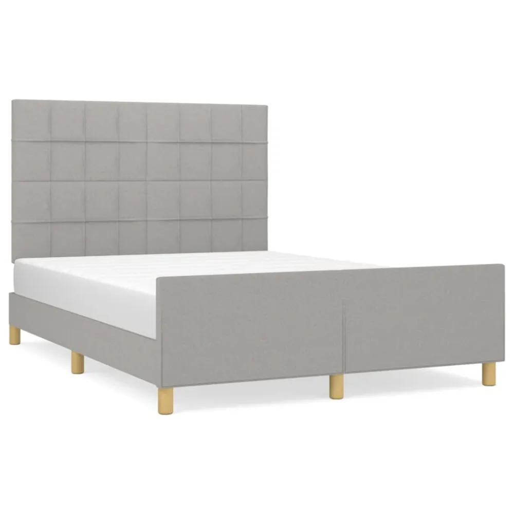 Estrutura de cama sem colchão 140x200 cm tecido cinzento-claro Hipoalergénico