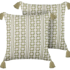 Set 2 Cotton Cushions Geometric Pattern 45x45 cm Green and Pérola SYRINGA