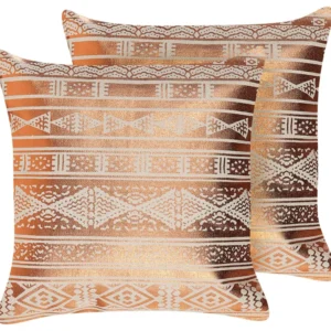 Set 2 Cotton Cushions Geometric Pattern 50 x 50 cm Copper OUJDA