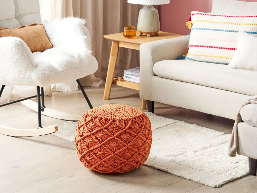 Cotton Macrame Pouffe Orange BERKANE