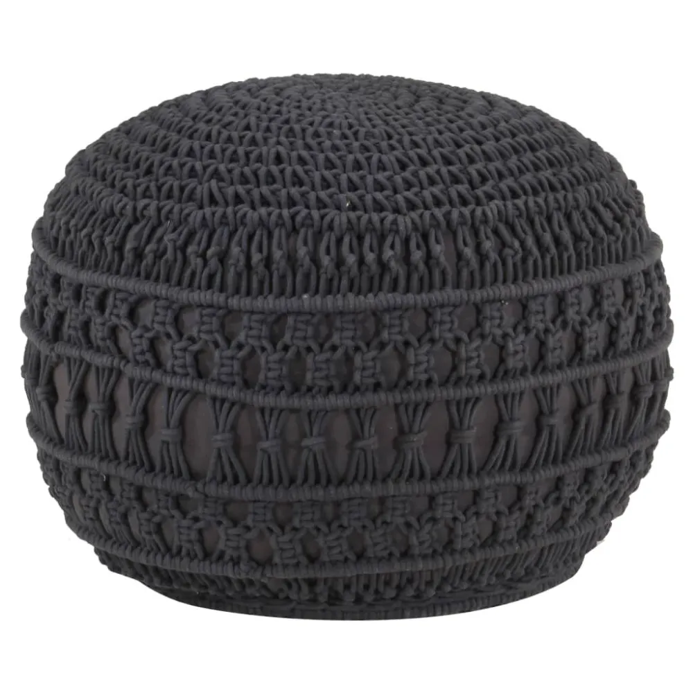 Design Ergonômico Infantil Pufe artesanal em macramé 45x30 cm algodão antracite