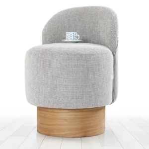 Pufe design Sada Madeira clara e Tecido Cinza com Barras de Seguranç