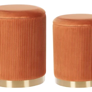 Conjunto de 2 tamboretes com arrumação em laranja MIRAMAR com Regulagem de Altura