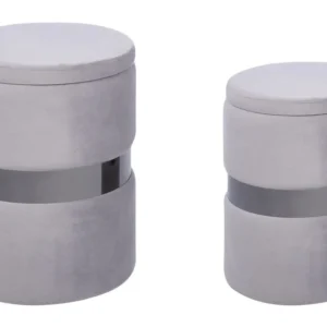 Conjunto de 2 tamboretes com arrumação em veludo cinzento DORIS Dimensões Profissionais