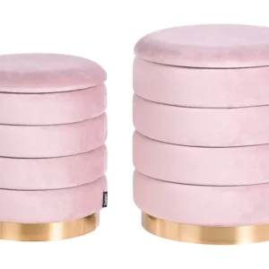 Conjunto de 2 tamboretes com arrumação em veludo rosa GARLAND para Noites de Jogos