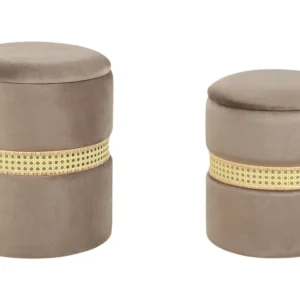 Conjunto de 2 tamboretes com arrumação em veludo taupe MEDFORD com Fios Organizados