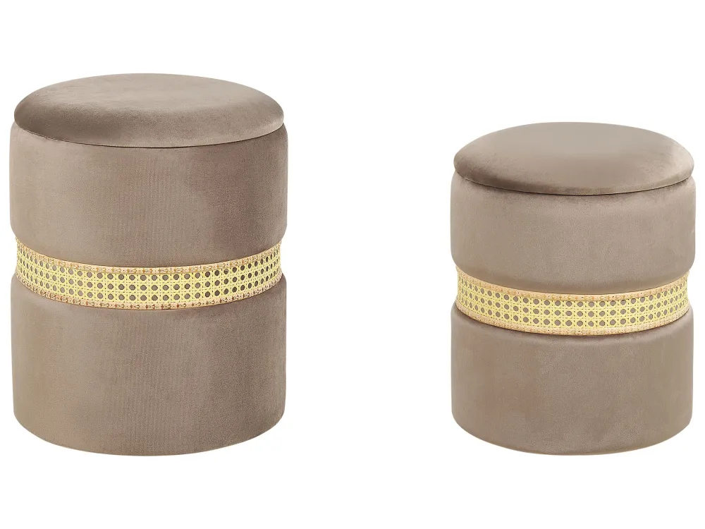Conjunto de 2 tamboretes com arrumação em veludo taupe MEDFORD com Fios Organizados