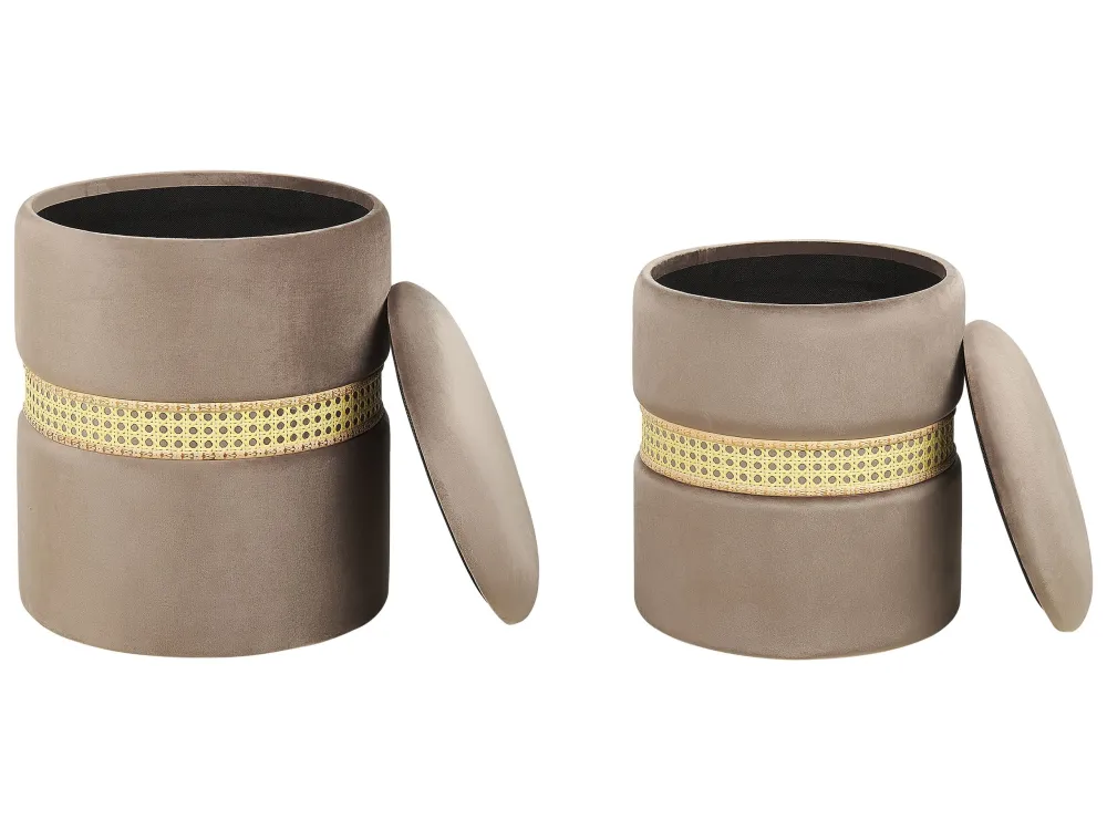 Conjunto de 2 tamboretes com arrumação em veludo taupe MEDFORD com Fios Organizados