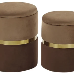 Conjunto de 2 tamboretes em veludo castanho WICHITA para Noites de Jogos