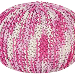 Cotton Knitted Pouffe 50 x 35 cm White and Rosa CONRAD