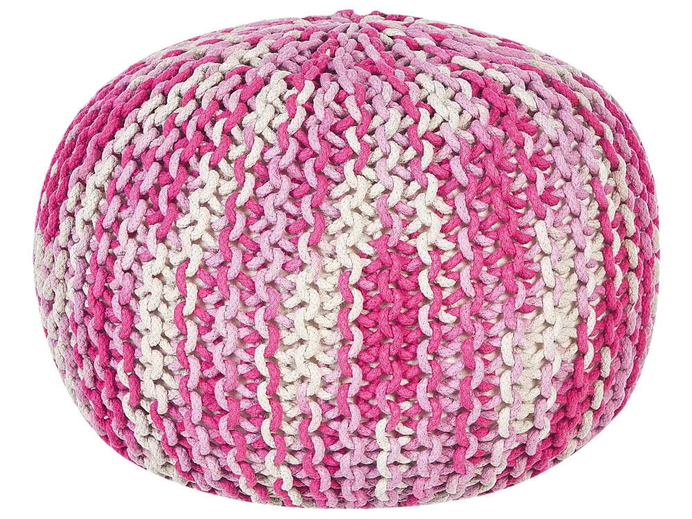 Cotton Knitted Pouffe 50 x 35 cm White and Rosa CONRAD