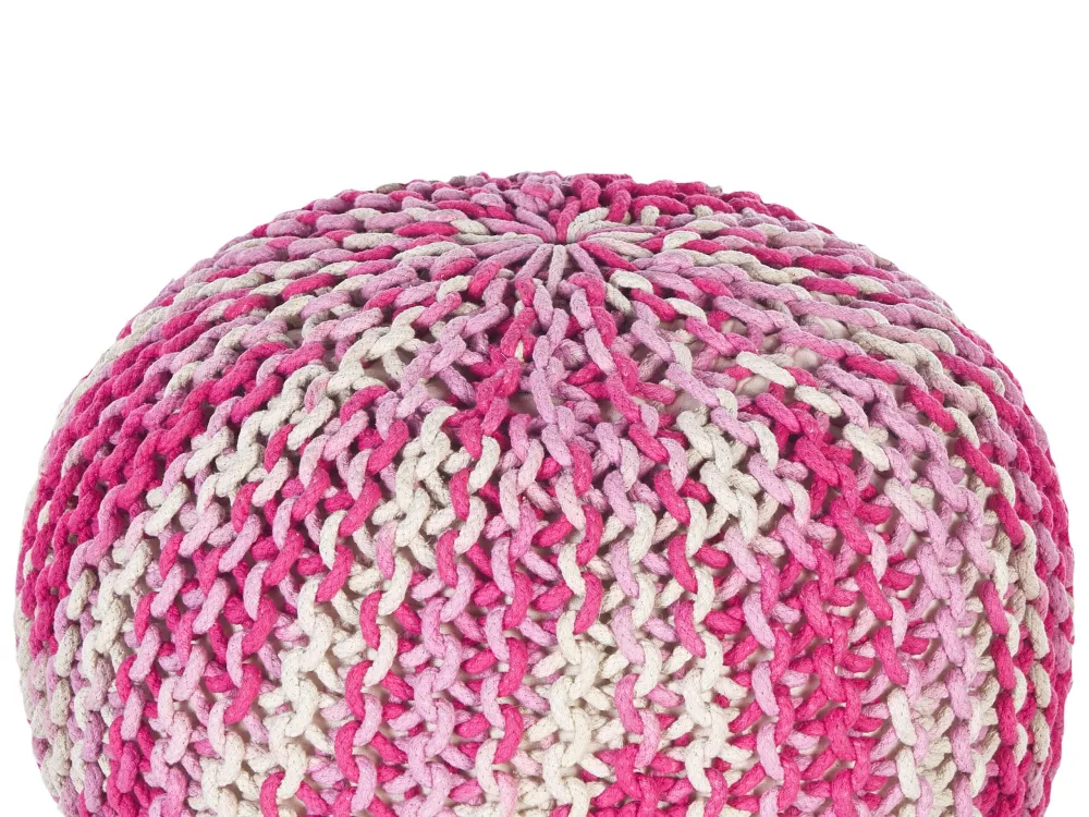 Cotton Knitted Pouffe 50 x 35 cm White and Rosa CONRAD