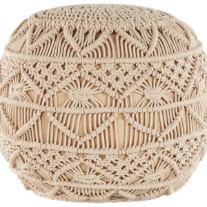 Cotton Macrame Pouffe Beige KAYSERI