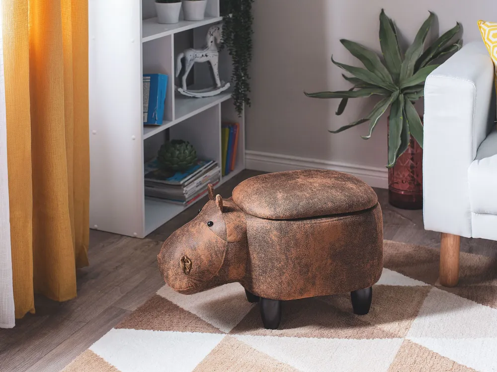 Faux Leather Storage Animal Stool Café HIPPO