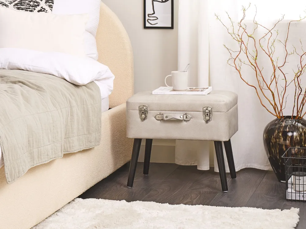 Faux Leather Storage Stool Beige MALLARD