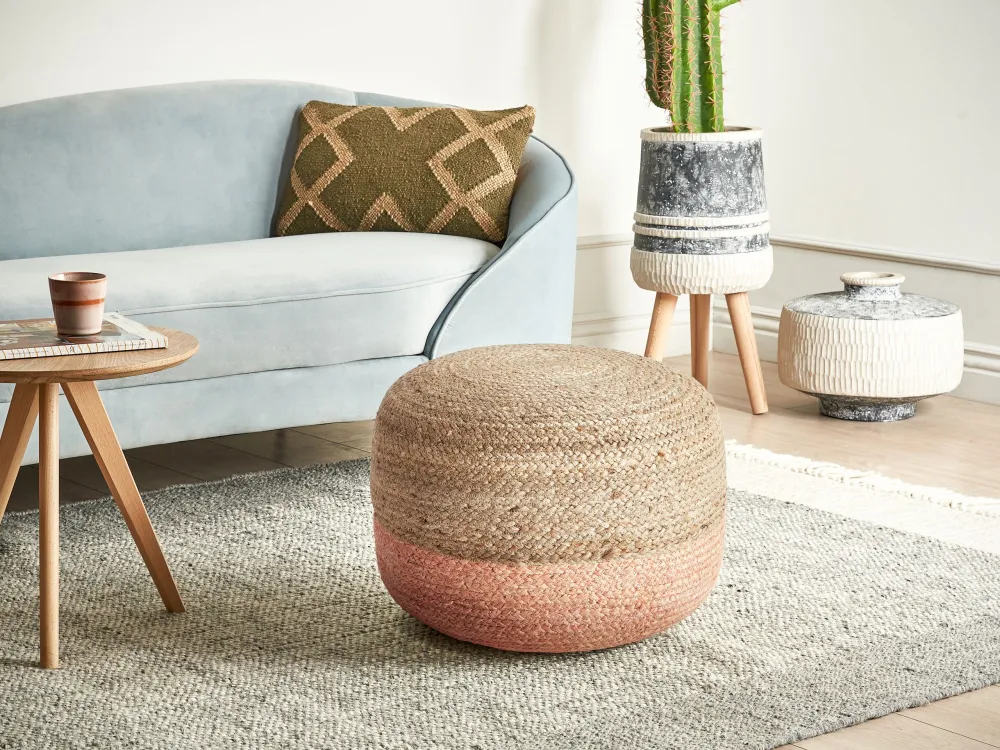 Jute Pouffe 50 x 40 cm Peach Rosa DUKI