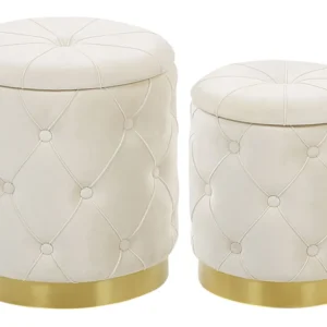 Móvel para Console Conjunto de 2 tamboretes com arrumação em veludo branco PUEBLO