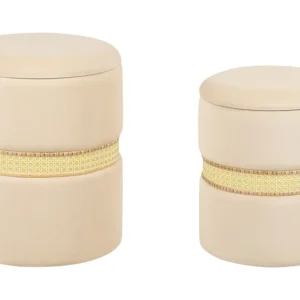 Móvel para Console Conjunto de 2 tamboretes com arrumação em veludo creme MEDFORD