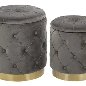 Profissional Premium Conjunto de 2 tamboretes com arrumação em veludo cinzento PUEBLO