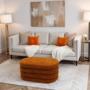 Pufe com armazenamento Rebecca Mobili Olinia 38x76x38 Tecido de Poliéster MDF Laranja Recente