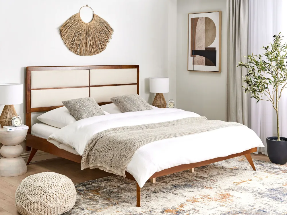 EU Super King Size Bed Dark Wood and Bege claro POISSY