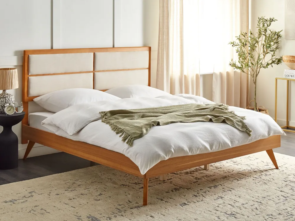 EU Super King Size Bed Light Wood POISSY com Regulagem de Altura