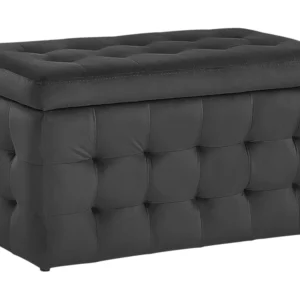 Tamborete com arrumação em veludo preto 72 x 42 cm MICHIGAN Montagem em 1 Hora