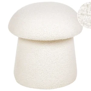 Tamborete em tecido bouclé branco ⌀ 45 cm TIOGA com Porta-copos Integrado
