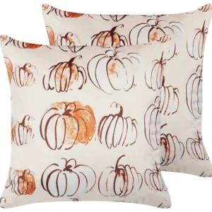 Set 2 Velvet Cushion Pumpkin Pattern 45 x 45 cm Bege claro CUCURBITA