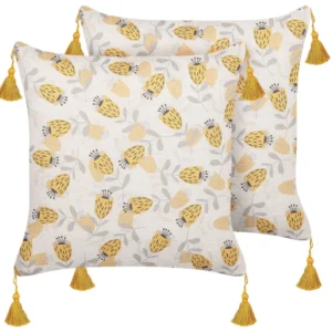 Conjunto de 2 almofadas com básico floral creme e amarelo 45 x 45 cm ABUTILON