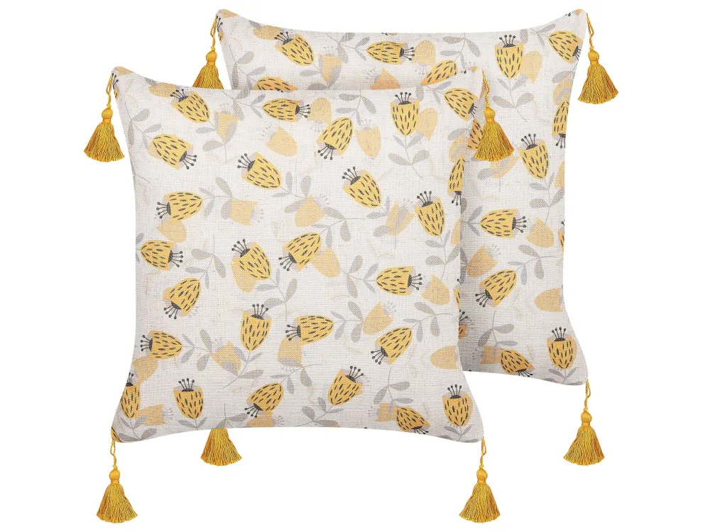 Conjunto de 2 almofadas com básico floral creme e amarelo 45 x 45 cm ABUTILON