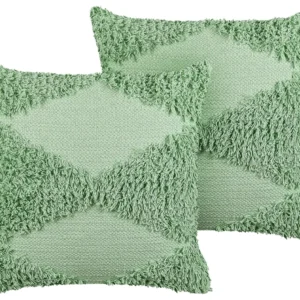 Conjunto de 2 almofadas decorativas em algodão verde visível 45 x 45 cm RHOEO