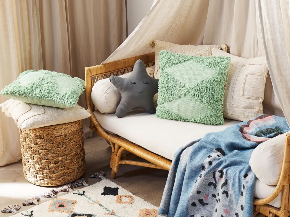 Conjunto de 2 almofadas decorativas em algodão verde visível 45 x 45 cm RHOEO