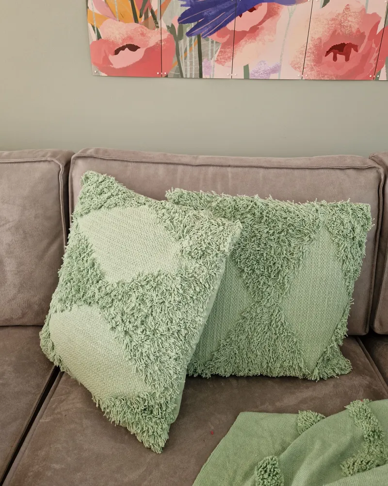 Conjunto de 2 almofadas decorativas em algodão verde visível 45 x 45 cm RHOEO