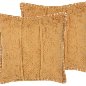 Conjunto de 2 almofadas decorativas algodão e viscose amarela com relevo 45 x 45 cm KAVALAM