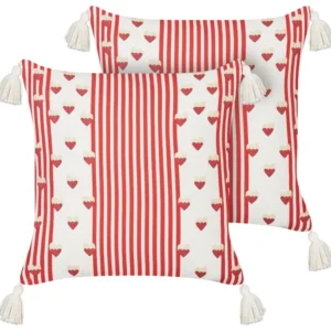 Conjunto 2 almofadas decorativas básico corações algodão vermelho e branco 45 x 45 cm BANKSIA