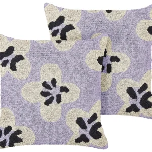 Conjunto de 2 almofadas decorativas com comum floral em algodão roxo 45 x 45 cm SOAPWORT
