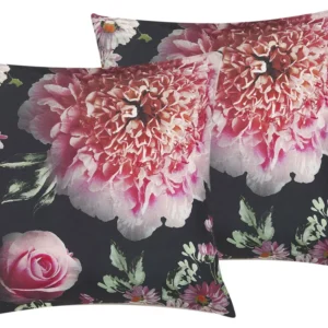 Conjunto 2 almofadas decorativas com flores pretas e rosa 45 x 45 cm HEDERA