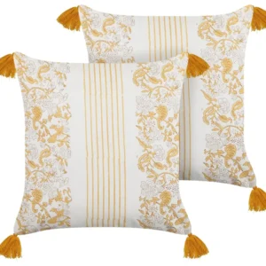 Conjunto de 2 almofadas decorativas com habitual de flores em algodão amarelo e branco 45 x 45 cm BILOBA