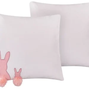 Conjunto de 2 almofadas decorativas com motivo de coelho branco e rosa 45 x 45 cm PHLOX
