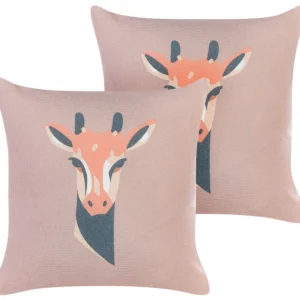 Conjunto de 2 almofadas decorativas com motivo de girafa rosas 45 x 45 cm CANDELABRA