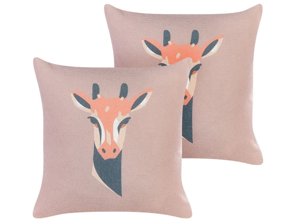 Conjunto de 2 almofadas decorativas com motivo de girafa rosas 45 x 45 cm CANDELABRA