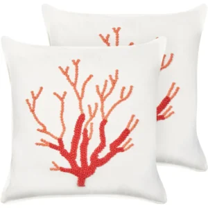 Conjunto de 2 almofadas decorativas com motivo de salmão em algodão branco 45 x 45 cm CORALIUM