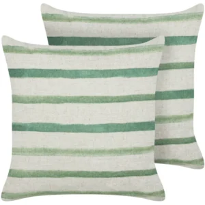 Conjunto de 2 almofadas decorativas com tradicional às riscas verde 45 x 45 cm KAFRA